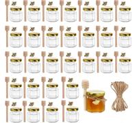 MEETOZ 30 Pack Mini Hexagonal Glass Honey Jars with Gold Lids, Bee Pendants, Wooden Dippers, Jutes, Bee Stickers; Perfect for Baby Showers, Weddings, Party Favors