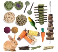 MEETOZ 32 Pack Rabbit Toys Set, Natural Chew Toys for Small Animals,Timothy Hay Sticks, Teeth Care and Exercise, Natural handmade production, Boredom Breaker Accessories for Small Animals