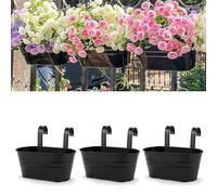 MEETOZ 3Pcs Hanging Flower Pots,27cm Metal Iron Wall Planter,with Detachable Hook Large Oval Fence Hanging Planters,for Balcony Fence Garden Home Decor