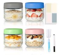 MEETOZ 4-Pack 12 oz Glass Jars,Overnight Oats Containers with Screw Lid, Glass Food Storage, Reusable Small Mason jars for Food Spice Fruit Sauce Cereal Snacks Storage (4 Pack-350ml)
