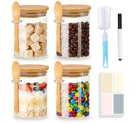 MEETOZ 4 Pack 500ml/17oz Overnight Oats Containers with Lids, with Airtight Bamboo Lid and Spoon, Oatmeal Cups,Meal Prep Containers, for Coffee, Sugar, Tea, Spice, Nuts etc, Pudding, Cookie