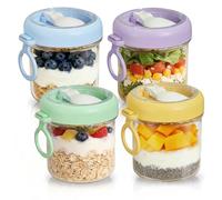 MEETOZ 4 Pack Overnight Oats Glass Jars, 17 oz Overnight Oats Container with Screw Lids and Spoons, Reusable Small Mason jars for Food Spice Fruit Sauce Cereal Snacks Storage
