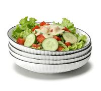 MEETOZ 4Pack Ceramic Pasta Bowls, 8 Inch Salad Bowl, White Ribbed Ceramic Dinner Plates, Soup Bowl, Microwave & Dishwasher Safe, for Kitchen, Restaurant, Outdoor