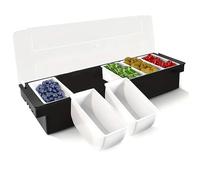 MEETOZ 6 Compartment Trays Detachable Topping Station, Fruit Veggie & Condiment Garnish Station with Lid for Pizza, Salad Bar, Bartending, Ice Cooled Condiment Serving Container for Home Restaurant
