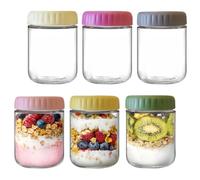 MEETOZ 6 Pack 12 oz Glass Jar with Screw Lid Leakproof, Overnight Oats Jar, Stackable Glass Jam Jar, for Overnight Oats, Salad, Yogurt, Cereal, Fruit, Snacks, Spice, Sugar, Coffee, Candy (500ML/17Oz)