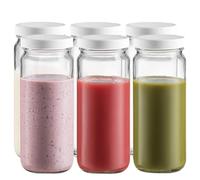 MEETOZ 6 Pack Juicing Glass Bottles Set - 16 oz Jars,with Lids for Juice, Smoothies, Water, Milks, Beverage Storage - Large Jug, Clear, Durable, Reusable, Dishwasher Safe, Leak Proof