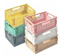 MEETOZ 6 Pcs Mini Fodable Storage Baskets,15*10*5.8CM Plastic Collapsible Storage Crate,Small Collapsible Storage Baskets,for Bedroom Office Home Kitchen Bathroom