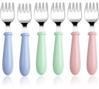 MEETOZ 6 Pieces Toddler Forks Baby Forks for Self Feeding, Kids Fork, for Self Feeding Metal Forks Boys Girls Small Training Forks for Children Cutlery Fork with Round Handle Safe Flatware