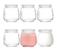MEETOZ 6Pcs 300ml Pudding Glass Bottle,Yogurt Glass Jars with Plastic Lid,Mini Cup Small Glass Bottles for Yogurt Making, Pudding, Milk, Jelly
