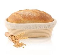 MEETOZ 9.8 inch Oval Long Bread Proofing Basket,Banneton Brotform Bread Dough Proofing Rising Rattan Handmade Basket with Linen Liner Cloth (Oval 25 * 15 * 8cm)