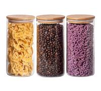 MEETOZ 950ml Set of 3 Glass Jars with Bamboo Lids,High Borosilicate Glass Transparent Airtight Food Storage Tank,Large Capacity Kitchen Food Containers for Spices,Coffee Beans,Oatmeal