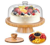 MEETOZ Acacia Wood Cake Stand with Acrylic Lid, 12in Round Cake Holder, 2-in-1 Multi-Functional Dessert Table Display Set, Charcuterie Board for Cheese, Chips & Dips, Nachos, Cake Holder with Dome