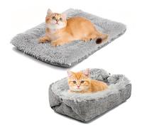 MEETOZ Cat Beds for Medium Cats and Dogs, Function 2 in 1 Plush Soft Blanket, Warm Furry Self Warming Cat Mat, Puppy Bed Kitten Bed Washable