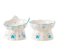 MEETOZ Ceramic Cat Feeder, Cat Food Water Bowl Set, Elevated Cats Feeding Bowls with Stand Tilted And Flat mouth Water Bowls, Stress Free for Cats and Small Dogs