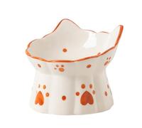 MEETOZ Ceramic Cat Feeder, Elevated Cat Feeding Bowls with Stand Tilted, Neck Protective Bowl for Pets 15° Tilted Raised Cat Feeder, Stress Free for Cats and Small Dogs