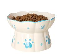 MEETOZ Ceramic Elevated Cat Feeder - Neck Protective Flat Mouth Water Bowls with Stand, Stress-Free for Cats and Small Dogs