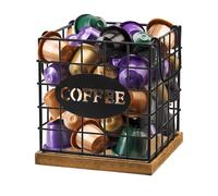 MEETOZ Coffee Pod Holder Organizer, Large Capacity K Cup Holder Organizer, Storage Basket for Kitchen Countertop Office Coffee Bar with Wooden Base