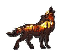 MEETOZ Creative Wolf Decoration Wolf Statue Desktop Decoration Lights, Wooden Animals Crafts,Christmas Decoration