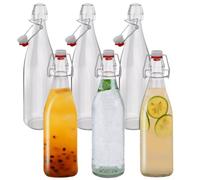 MEETOZ Glass Bottles With Airtight Stoppers - 6PCS 500ml/17Oz Clear Preserve Bottles for Oil, Wine, Vinegar, Condiments, Water, Juice - Clip Top
