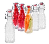 MEETOZ Glass Bottles with Stoppers,6PCS 250ml/9Oz Clear Glass Bottles,with Airtight Stoppers Clip Top Preserve Bottless,For Oil, Wine,Vinegar, Condiments, Water, Juice