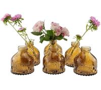 MEETOZ Glass Bud Vases Set of 6,Mini Vintage Bottles,for Home Wedding Party Event Office,Petite Modern Glass Flower Vase Floral Arrangements (Brown)