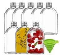 MEETOZ Glass Flask Bottles,with Silver Screw Caps Airtight Glass Bottles,Reusable Empty Glass Bottles for Gin, Wine, Vinegar, Homemade Beverages, Sauces, Décor (8Pack-200ml)