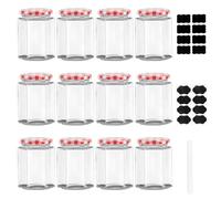 MEETOZ Glass Jam Jars with Lids, 280ml/9oz Hexagonal Storage Glass Jars with Screw Top Red Gingham Lids, Airtight Pickle Jars, Glass Jars for Candle Making, Preserving Jars - Hexagonal Jars