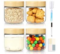 MEETOZ Glass Mason Jars, 6-Pack 12 ozOvernight Oats Containers with Screw wood Lid,Yogurt Jars, Reusable Small Mason jars for Food Coffee Tea Spice Fruit Sauce Cereal Snacks Storage (350ml - 4Pack)
