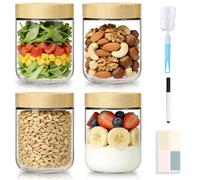 MEETOZ Glass Mason Jars, 6-Pack 16 ozOvernight Oats Containers with Screw wood Lid,Yogurt Jars, Reusable Small Mason jars for Food Coffee Tea Spice Fruit Sauce Cereal Snacks Storage (450ml - 4Pack)