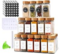 MEETOZ Glass Spice Jars with Label Set, Glass Spice Jars with Wood Lids, Spices and Seasonings Sets Organizer, Spice Glass Jar with Lid Food Canister Bottle Sugar Shaker, 24 Pcs