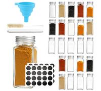 MEETOZ Glass Spice Jars with Spice Labels, 4oz Square Empty Spice Bottles, Equipped with Shaker Lids and Airtight Metal Caps, Ideal for Organizing Spices and Seasoning Sets (24 Pcs)