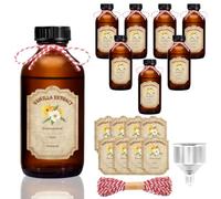 MEETOZ Glass Vanilla Extract Bottles,Amber Glass Bottle with Caps Brown,Round Amber Boston Bottles,for Syrup Gift Food Storage Canister Set Sauce Beans -8 Pack 8 Oz