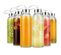 MEETOZ Glass Water Bottles With Caps - 6 Pack 500ml Reusable Drinking Bottle, Leakproof Lids - Juice Beverage Container,for Sauce jar,Milk,Juice,Work, Gym