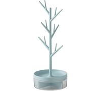 MEETOZ Jewelry Holder, Branch Jewelry Rack With Rotatable Base and Storage Box Tree Tower Rack Hanging Organizer for Necklaces, Earrings, Bracelets, Rings, Jewlery Display and Storage (Blue)
