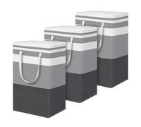 MEETOZ Large Laundry Basket 75L, Folding Washing Basket for Laundry, Cotton Clothes Hamper with Handle for Clothes Storage in Laundry Room Bathroom (3-Pack-Gray)