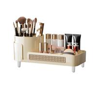 MEETOZ Makeup Organiser with 360°Rotating Makeup Brush Holder, Large Capacity Make up Organizers, 2 in 1 Makeup Storage Organizer for Vanity, Dresser, Bathroom, Bedroom