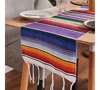 MEETOZ Mexican Table Runner, 35 x 215cm Mexican Serape Table Cloth Mat, Woven Table Linen Protection Pad for Mexican Party Wedding Decorations Outdoor Picnics Dining Table Cover (Purple)