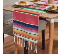 MEETOZ Mexican Table Runner, 35 x 215cm Serape, Woven for Party Wedding Decorations, Outdoor Picnics, Dining Table, Birthday Parties (Pink)