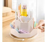 MEETOZ Pencil Pen Holder for Desk, 360 Degree Rotating Pen Pencil Holder with 9 Compartments, Multifunctional Pen Pots, Makeup Brushes Holder, Stationary Organiser(White)