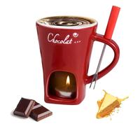 MEETOZ Porcelain Chocolate Fondue Mug with Forks, Chocolate Fondue Cup, Ceramic Butter Warmer Set,Chocolate Melting Mug for Date Night Birthday Wedding Gifts (Red)