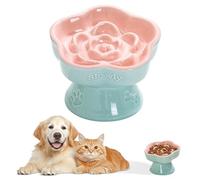 MEETOZ Raised Slow Feeder Cat Bowl, Ceramic Elevated and Cat Food Bowl Small Dogs Slow Feeder Bowl, Flower Shaped Cute Cat Bowl for Dry and Wet Food (Pink, 5.8")