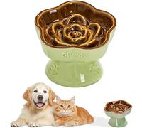 MEETOZ Raised Slow Feeder Cat Bowl, Ceramic Elevated and Cat Food Bowl Small Dogs Slow Feeder Bowl, Flower Shaped Cute Cat Bowl for Dry and Wet Food (Brown, 5.8")