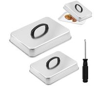 MEETOZ Rectangular Basting Cover Set of 2, Stainless Steel Cheese Melting Dome Steaming Cover Lid, Ideal for BBQ Flat Top Griddle Grill Kitchen, Dishwasher Safe