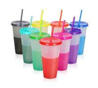 MEETOZ Reusable Plastic Cups with Straws & Lids,10Pcs 24oz Iced Water Colour Changing Cups,for Cute Durable Travel Party Cup for Adults