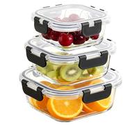 MEETOZ Round Glass Containers with Lids 3 Pack- Airtight Meal Prep, Glass Lunch Box for Fridge Storage, for Soup, Lunch, Salad, Leftovers, BPA Free (Square -3Pack)