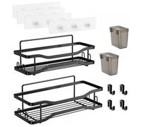 MEETOZ Shower Shelves 2-Pack - Self Adhesive Shower Caddy with 4 Hooks, 2Pcs Toothbrush Holder Movable Hooks, No Drill Large Capacity, Bathroom Storage Accessories