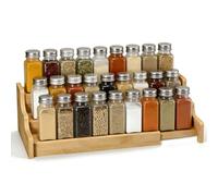 MEETOZ Spice Rack, 3 Tier Bamboo Expandable Display Shelf, Kitchen Cabinet Organizer, for Kitchen, Cupboard, Pantry, Free Standing Spice Jar Storage Shelf