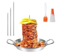 MEETOZ Stainless Steel Vertical Meat Skewer, BBQ Vertical Skewer Grill with 3 Replacement Spikes, Brazilian Barbecue Grilling Rack Meat Spit with Drip Tray for Whole Chicken Fish Sausage Steak