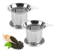 MEETOZ Tea Infuser, 2 Pcs Extra Fine Mesh Tea Strainer with Lid, Stainless Steel Tea Steeper Diffuser with Large Capacity Tea Basket and Lid, Fits Teapots, Mugs, Cups