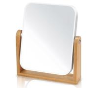 MEETOZ Vanity Mirror with Bamboo Stand, Sided 360 Degree Swivel Mirror | 1X/3X Magnification Double Portable Table Desk Counter top Magnifying Mirror, for Offices Bathroom, Bedroom